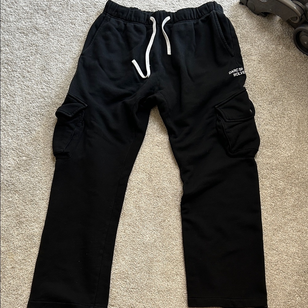 Black Cargo Sweatpants with White Drawstring